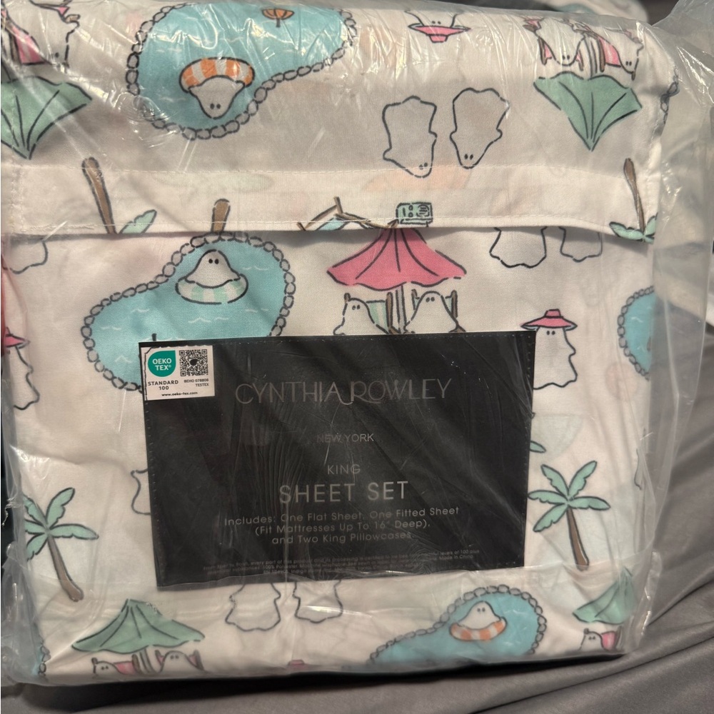 CYNTHIA ROWLEY Halloween Beverly Hills Ghost Pool Party KING 4 PC Sheet Set
